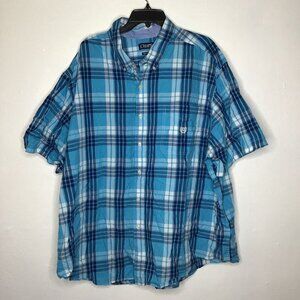 Chaps Men Botton Up Short Sleeve Shirt Front Pocket Plaid Blue Size 4XB